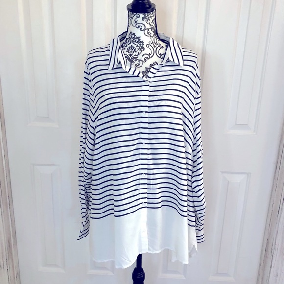 Holly + isadora black and white striped button front blouse - Picture 1 of 7
